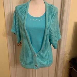 Sag Harbor light turquoise 2 pc shell/sweater set